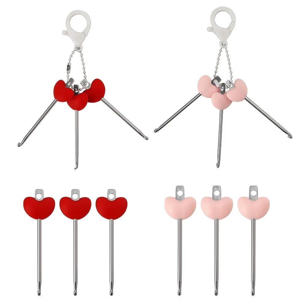 3Pcs/Set Keychain Keyring Crochet Keychain Red Heart Handle Knitting Needles Set DIY Craft