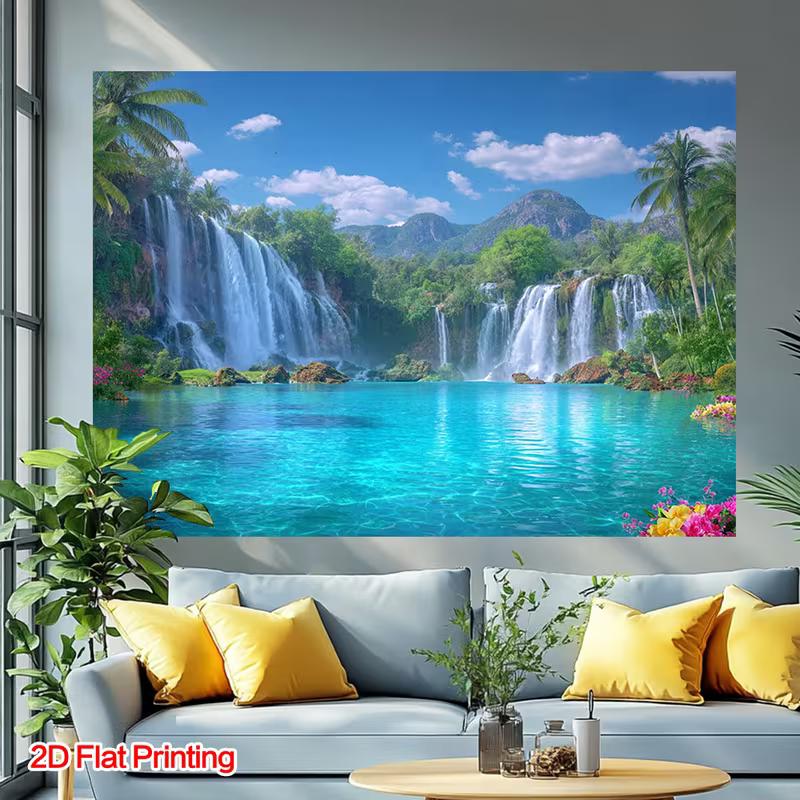 2D Jungle Waterfall Paradise Backdrop for Photography Booth Party Festival Decoration