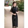 New Chinese chiffon inverted large-sleeved long black cheongsam 1011 summer new improved fashion young daily wear