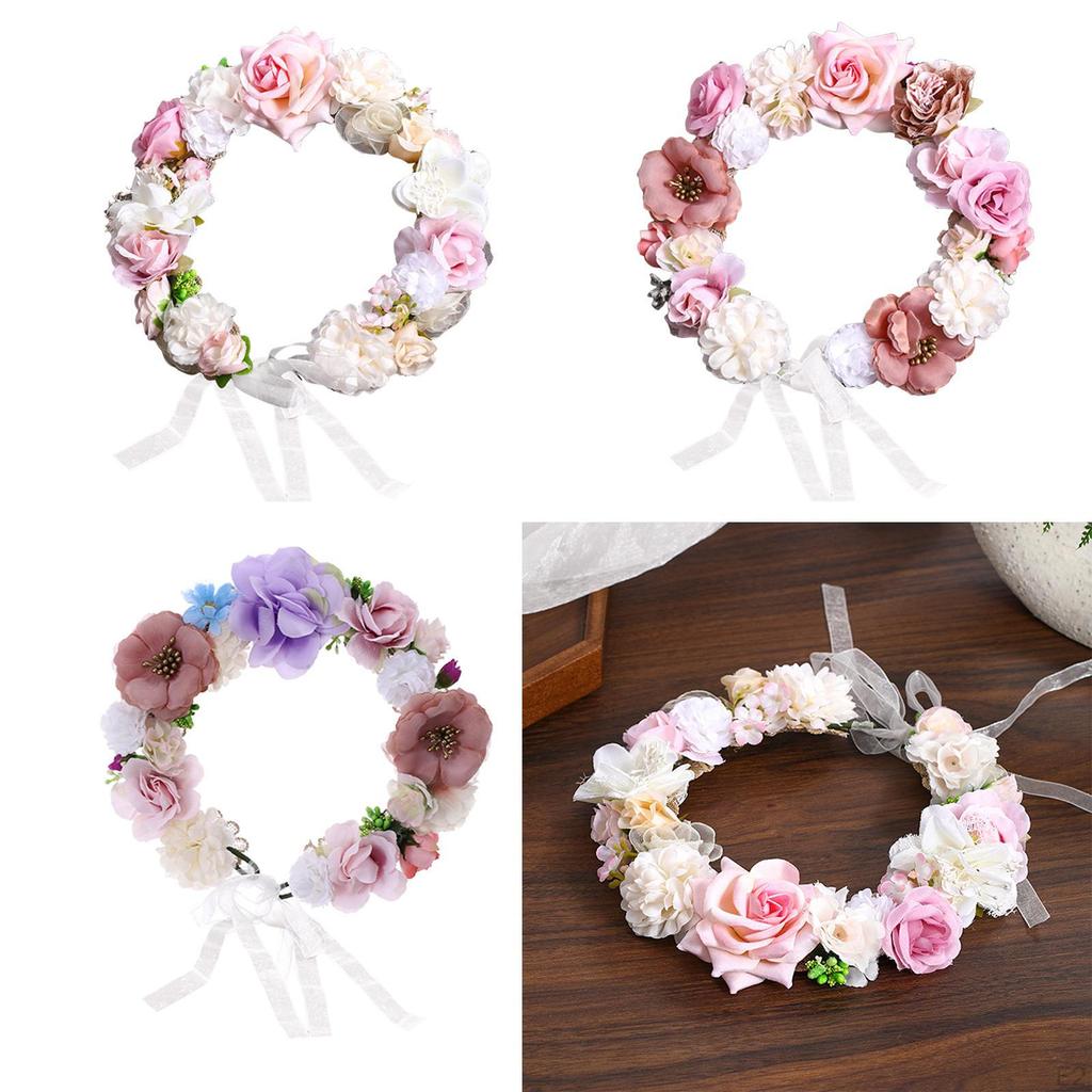 Rose Wreath Floral Garland Colorful Hanging Fake with Ribbon Bridesmaid for Bride Headband