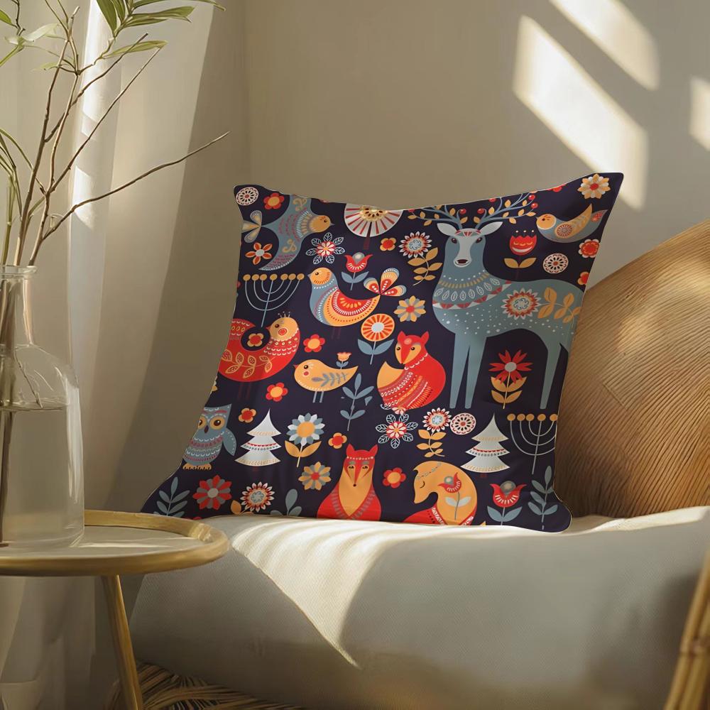 Colorful Natural Animal Flower Prints Pillow Case Double-Sided Plush Sofa Cushion Covers Organic Breathable Invisible Zipper
