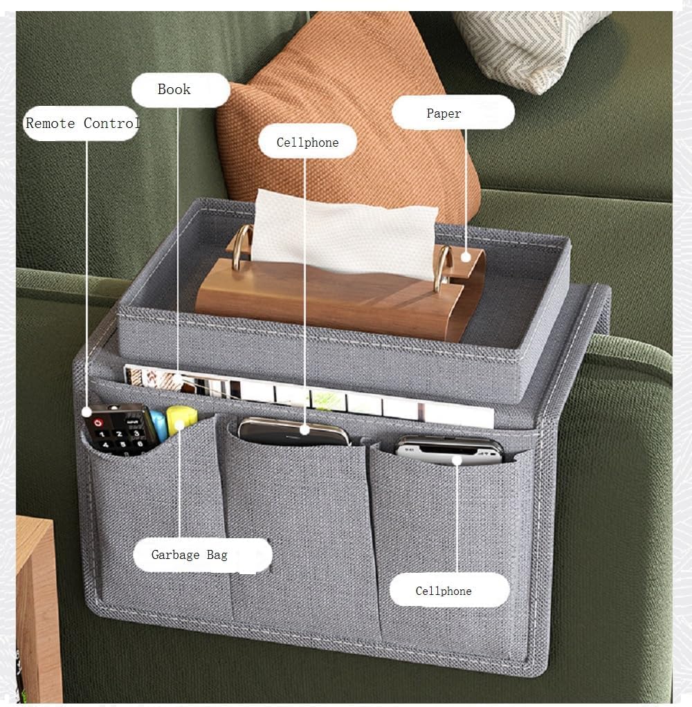 Gray Sofa Storage Bag Hanging Armrest Organizer for Home Remote Control Storage Solution