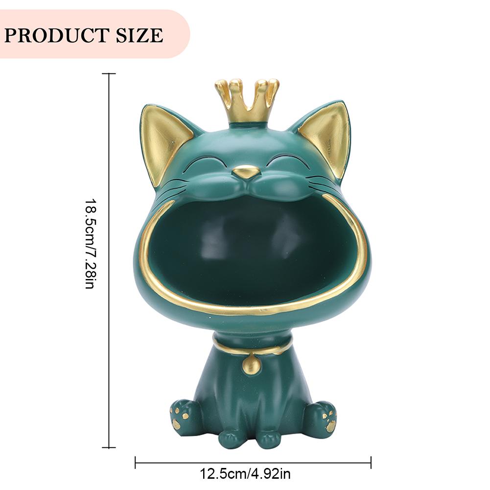Cat Figurine Storage Box Resin Lucky Cat Statue Decoration Creative Big Mouths Cat Statue Cute Desktop Storage Tray Accessories
