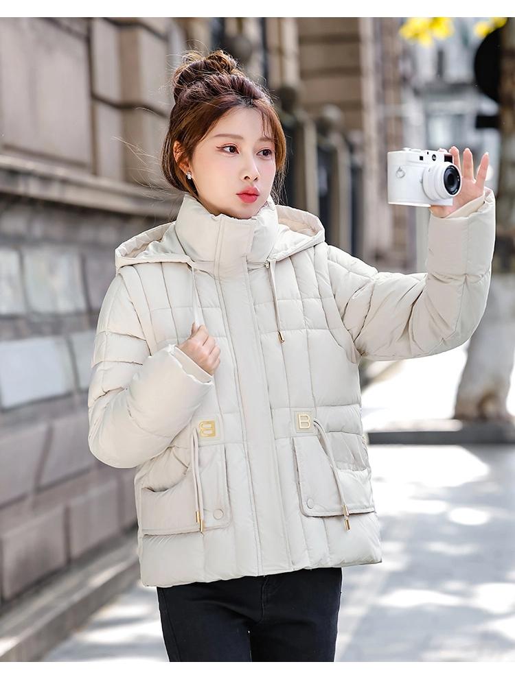 Women's Short Hooded Detachable Sleeves Cotton-padded Jacket