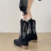 Popular Khaki Maillard Thick Heel Western Cowboy Boots Women's 2025 New Autumn Versatile Retro Knight Boots Short Boots