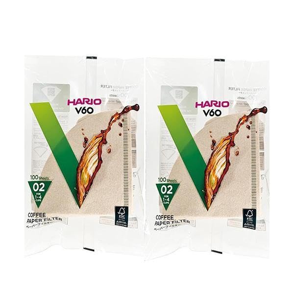 Hario Genuine Product VCF-02-100M Paper Filter Compatible Size 02 1 4 Cups 200 Sheets (Set 2 Packs 100 Sheets) V60 Coffee Dripper Brown Hisharashi