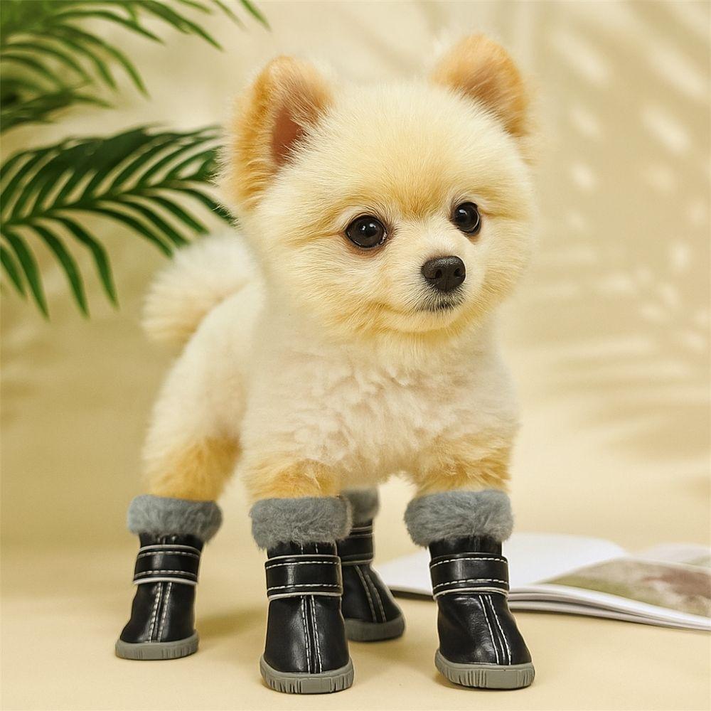 4PCS Rubber Soles Winter Pet Dog Shoes Plush Dog Fleece Shoes Dog Snow Boots  Outdoor Use
