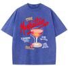 Oversized Women Washed T-Shirts The Manhattan Cherry Cocktail Printed Tee Shirts Distressed Crewneck Cotton Tees Clothes