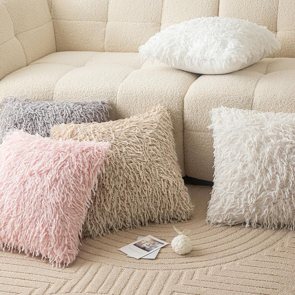

European Style Velvet Pillow Case Modern Simple Sofa Bedside Fur Pillow Cushion Cover Solid Color Plush Pillow 45 * 45cm without core