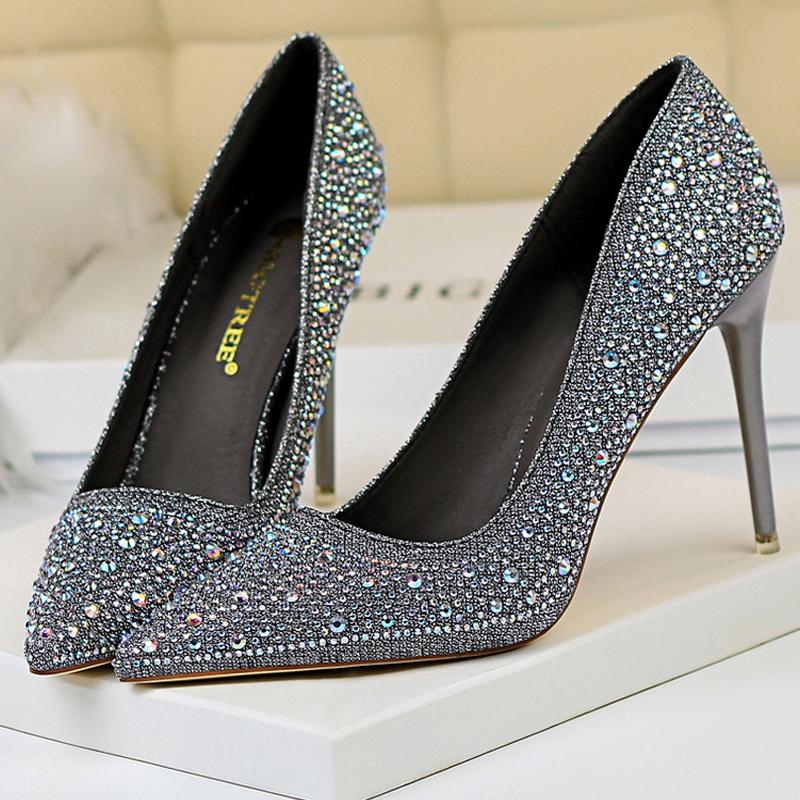 Duży rozmiar 43 Damskie czółenka Buty ślubne Błyszczące cyrkoniami Panna Młoda Szpilki 7 CM 10 CM Luksusowe czółenka Buty imprezowe
