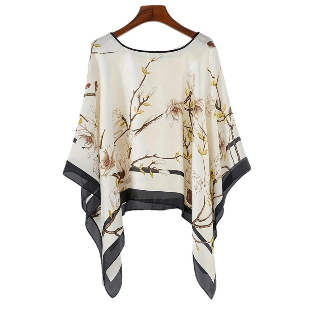 Loose Fit Poncho Cloak Thin Scarf Printed Comfortable Simulated Silk Pullover Sun Protection Polyester Versatile Scarves Women