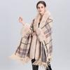 4 Colors Winter Thick Warm Oversize Cloak Women Plaid Long Faux Rabbit Fur Loose Poncho Cape Fashion Tassel Overcoat With Hat