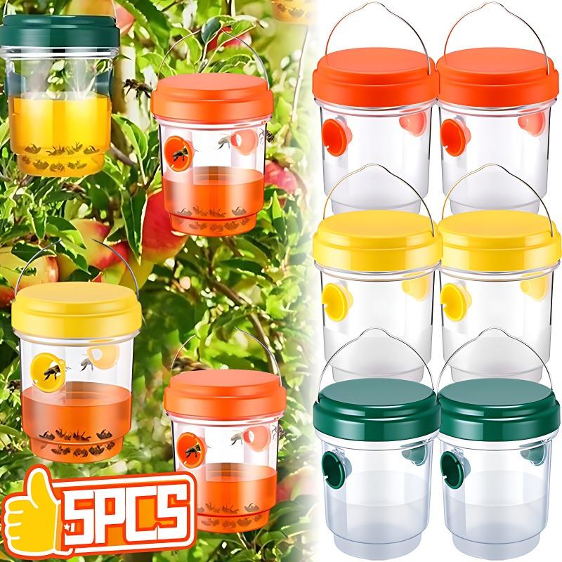 5/1PCS Reusable Wasp Trap Outdoor Hanging Transparent Insect Catcher Boxes Household Garden Farm Protector Pest Control with Lid
