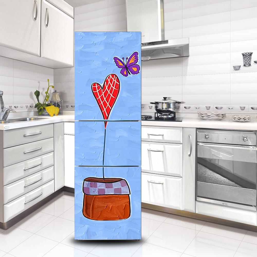 Refrigerator Wallpaper Vinyl Sticker Self-adhesive Fridge Door Cover Decal Landscape Flower Cat Cartoon Art Mural Kitchen Wardrobe Renovation Poster