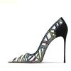 Fashion Black Transparent Colorful Rhinestone Bling Bling Pumps 2025 Spring New Pointed Toe Stiletto High Heels Shallow Fashion Sandals