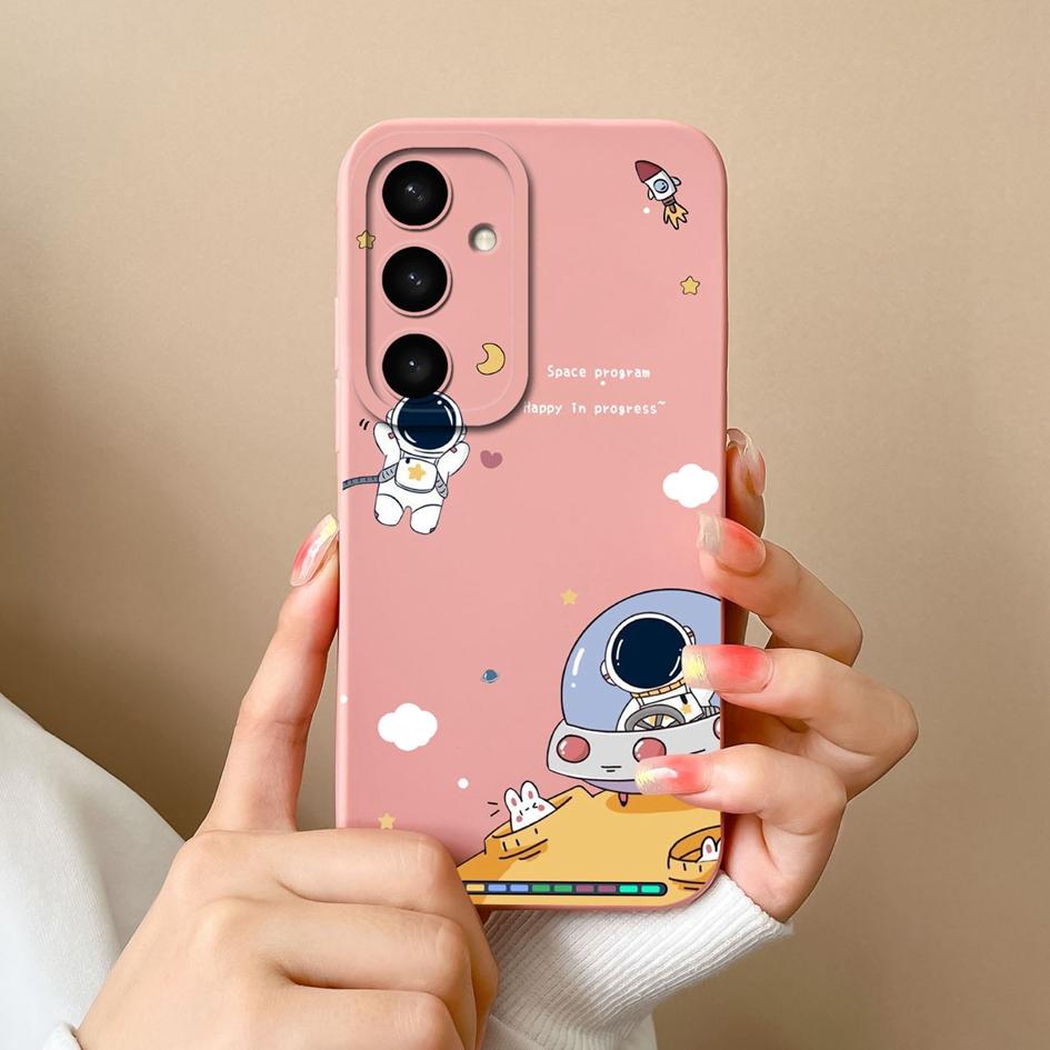Módní pilotní pouzdra kryty pro Samsung S25 Plus Ultra A05 A16 A56 A26 A36 F14 A05S Cool astronautský vzor Super nárazuvzdorný tekutý silikon pro Samsung