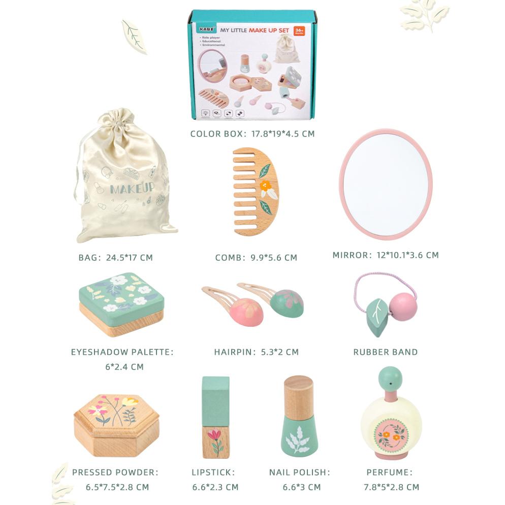 Wooden Makeup Toy Set for Toddler Pretend Play,Wood Beauty Salon Toys Cute Wooden Makeup Kit with Realistic Accessories Gift