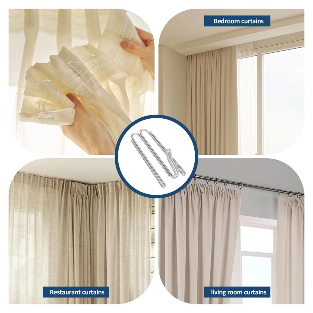 50Pcs Curtain Pleat Hook Stainless Steel W Shaped Pleat Curtain Hook Adjustable Spacing Drapery Hooks Home Curtain Accessories