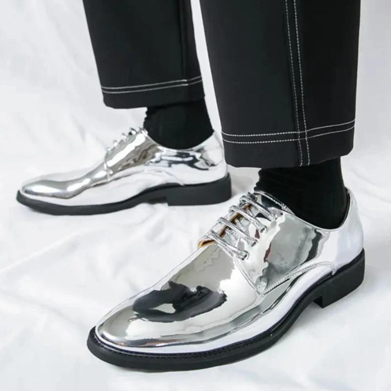 Men's Casual Leather Shoes Classic Business Dress Shoes Lace Up Oxford Shoe Fashion Banquet Party Shoes Gold Silver Wedding Shoe