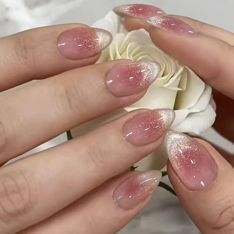 24Pcs Simple Almond Press On Nails Blush Design Short Oval Fake Nails Detachable Stick On False Nails For Women Manicure