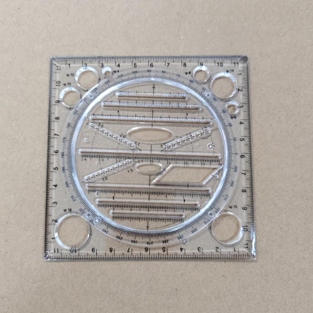 2pcs Multi-Functional Rotating Drawing Template, Geometric Measurement Tool, Ruler