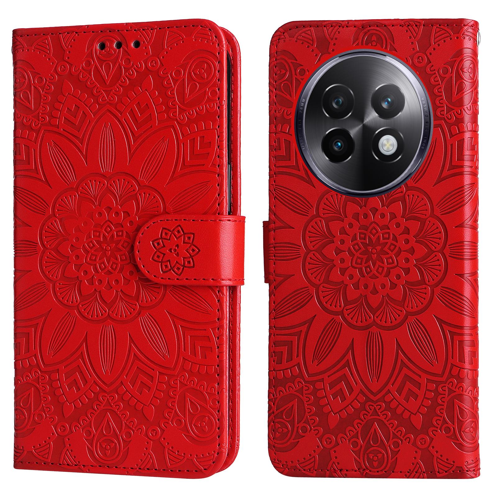 

Для Realme 13+ 5G/13 Pro 5G (Китай) Чехол Кожаный кошелек с тиснением Подсолнух Чехол для телефона Red