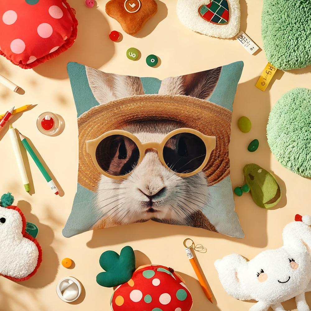 Süßer Hase Kunst Kissenbezug Plüschstoff Weich Beidseitig Bedruckt Sofa Warm Winter Zuhause Kindergeschenk Kissenhülle