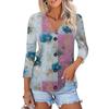 Women's Fashion Casual Print Button-down Shirt 3/4 Long Sleeve Tops