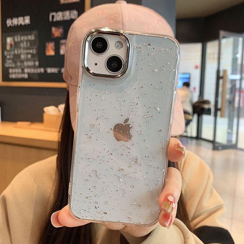 

Electroplated Transparent Silver Foil Mobile Phone Case for IPhone17promax Niche Ins Style for Apple 14 Women s Model 15 Soft For iPhone 7/8/SE 2020