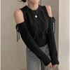 Off-the-shoulder Sweet Korean Fashion Pullover Women Sweater Autumn Winter Bow Tie Lace Up Casual Knitted Tops O Neck Loose Long Sleeve Clothing