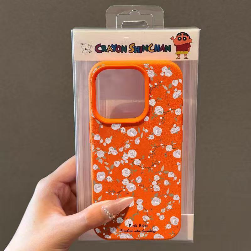 Pink small floral application Apple 17PROMAX mobile phone case 15 lychee pattern 14 cute 13 soft case 16/17