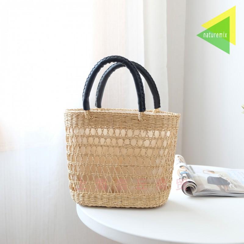 Woven Straw Handbag Women Small Vertical Square Tote Beach Bag Casual Daily Use