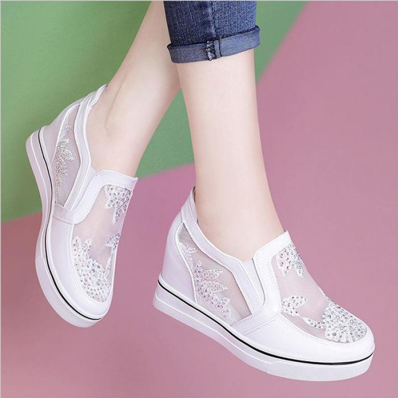 Ultra Height Mesh Women's Shoes 2024 Summer New Fashion Hollow Out Breathable Comfortable Internal Elevated Versatile Sneakers