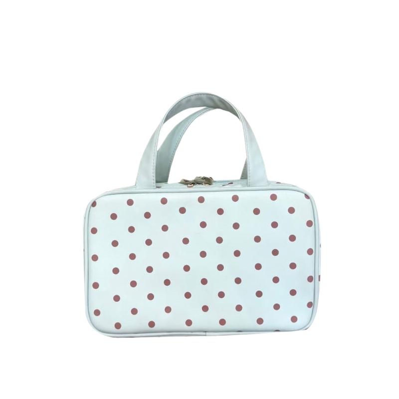 

Exquisite Polka Dot Makeup Bag Mint Green Multifunctional Handbag Large Capacity Multi Compartment Zipper Portable Storage Bag мятный зеленый