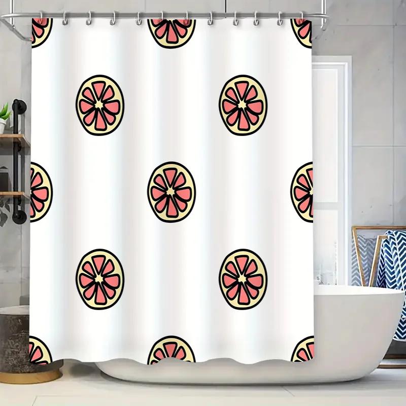 

Bright White Bath Curtains With Citrus Fruit Pattern For Bathroom Decor Modern Shower Curtain Set In Pink, Yellow Black Design ( W60H190(CM)-1 Pcs