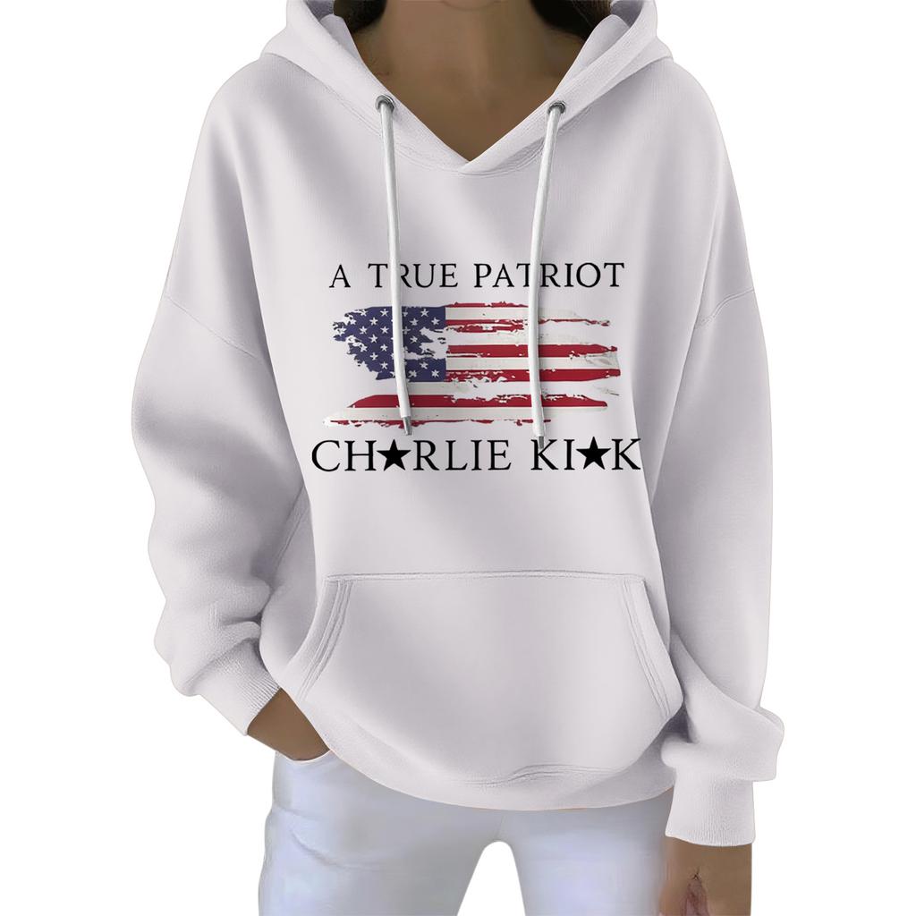 Ladies' Loose And Comfortable Drawstring V-neck Long Sleeved Printed Sweatshirt