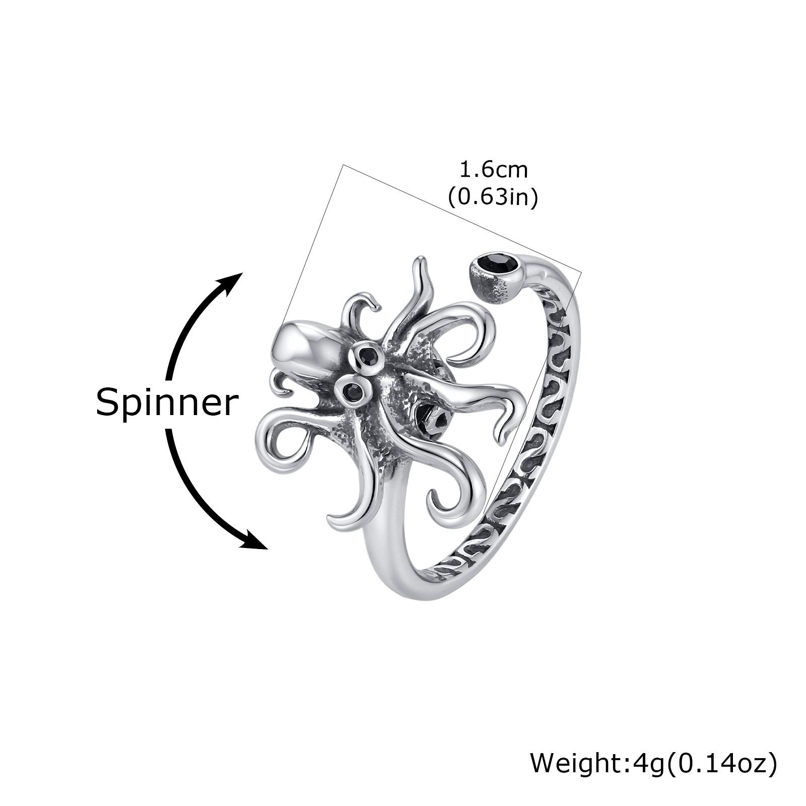 Fashion Cool Rotable Octopus Ring for Men, Stainless Steel Animal Octopus Tentacles Open Ring, Unisex Finger Jewelry Gift adjustable 5-8
