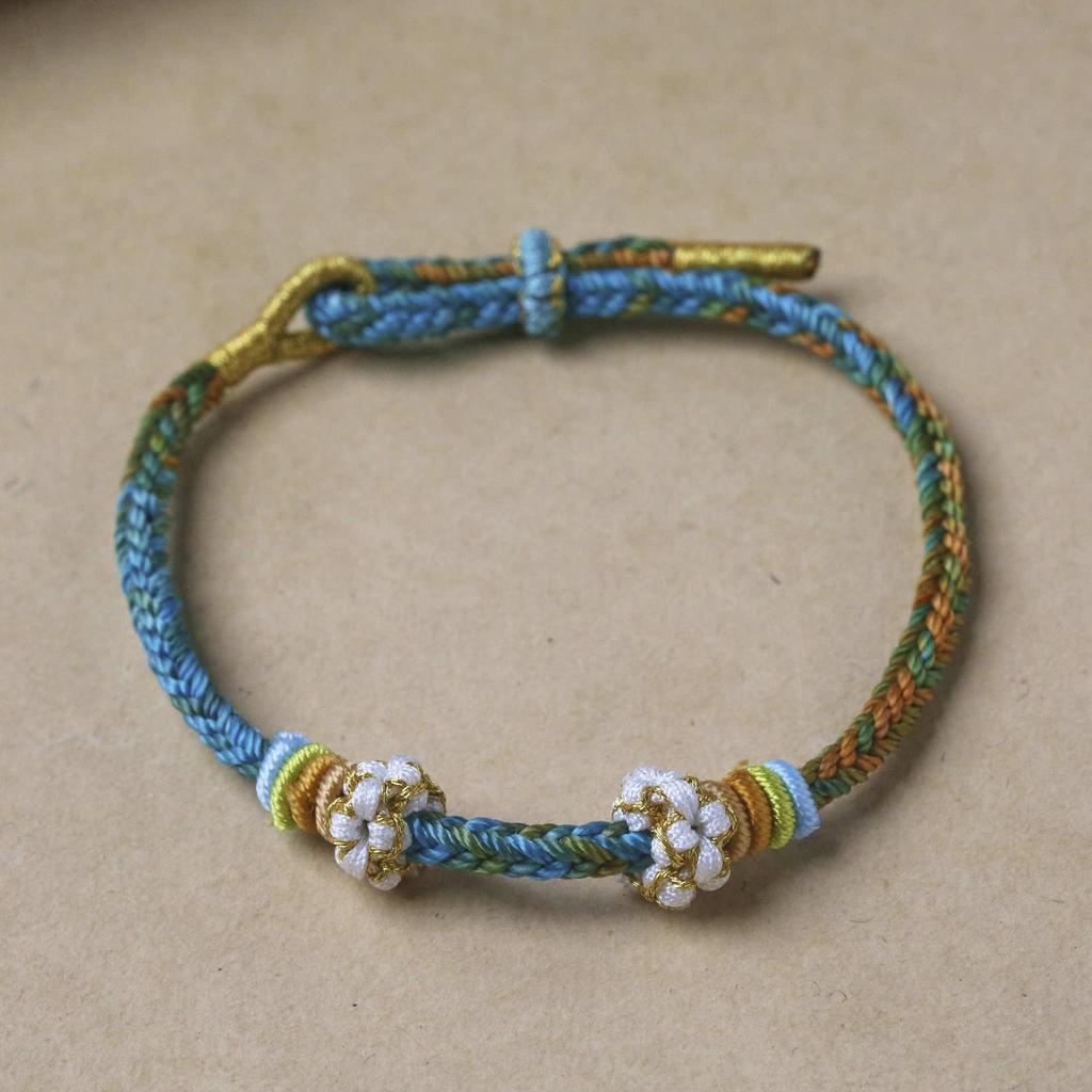 A Thousand Li of Rivers and Mountains 3D Gold Couple Bracelet with Large-Hole Rope in National Style.