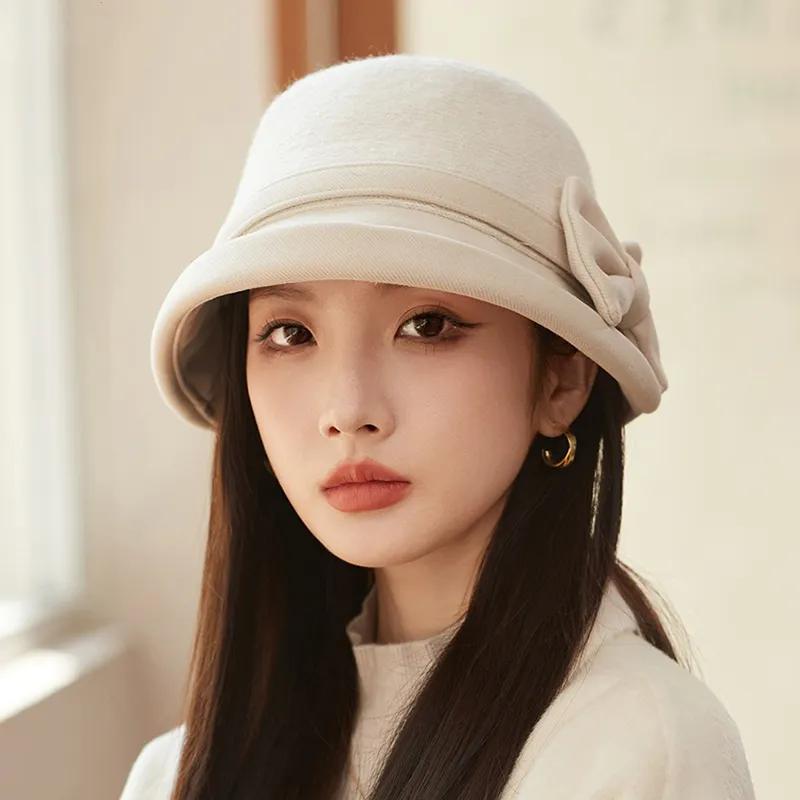 

WTEMPO Women s Elegant Warm Thick Soft Solid Color Bow Hats Autumn Winter Casual Versatile Retro Windproof Cold-proof Hats 1pc бежевый