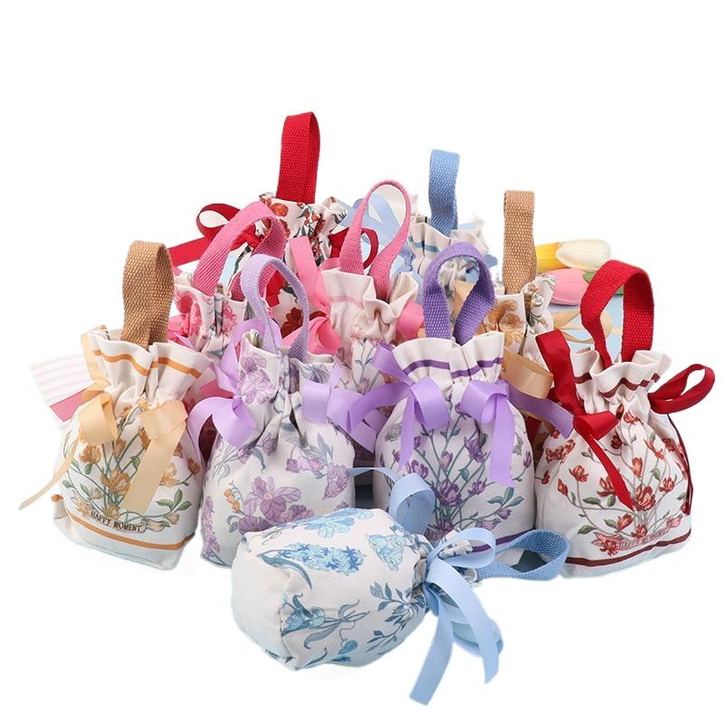 Portable Drawstring Candy Storage Bags Retro Flower Handheld Candy Bags Wedding Gifts Packing Bags