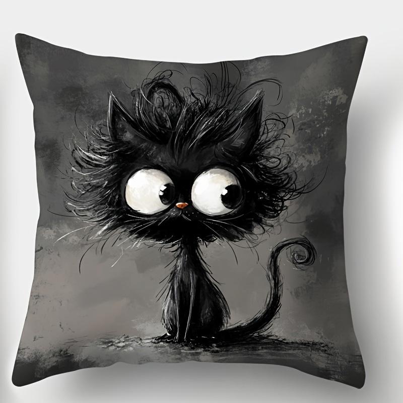 1/4pcs Funny Fluffy Black Cat Throw Pillow Covers Cute Cartoon Gothic Decorative Pillowcases for Home Sofa Bedroom Cushion cover