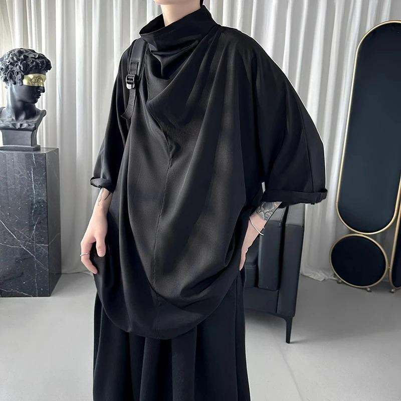 

Men Cowl Neck Batwing Sleeve Loose Fit Shirt L чорний