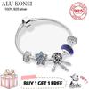 Real 100 For Women %Sterling Tone Pan Bracelets Star Series Snake Chain Charm Bangle Fit Original Charms Diy JewelryTrendy Wrist Bracelet