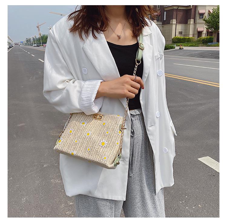 SCIONE Letní slaměná tkaná taška 2020 Nová dámská crossbody taška Western Styl All-match Chain Woven Crossbody taška na jedno rameno