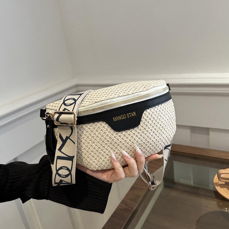 Women's Waist Pack Leather Straw Woven Chest Bag Travel Casual Shoulder Crossbody Bags For Women Summer Fanny Pack Purse CLE