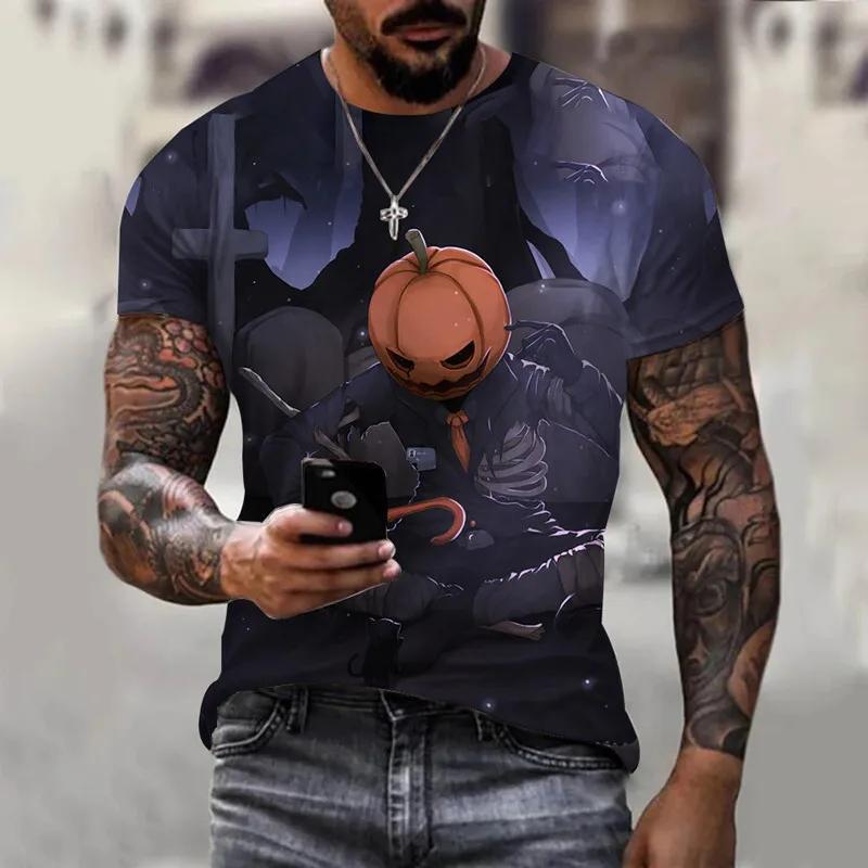 Fashion Terror Funny Pumpkin Shape 3D Printed Graphic T Shirts For Men Halloween Festival Casual Personality Round Neck Tees Tops