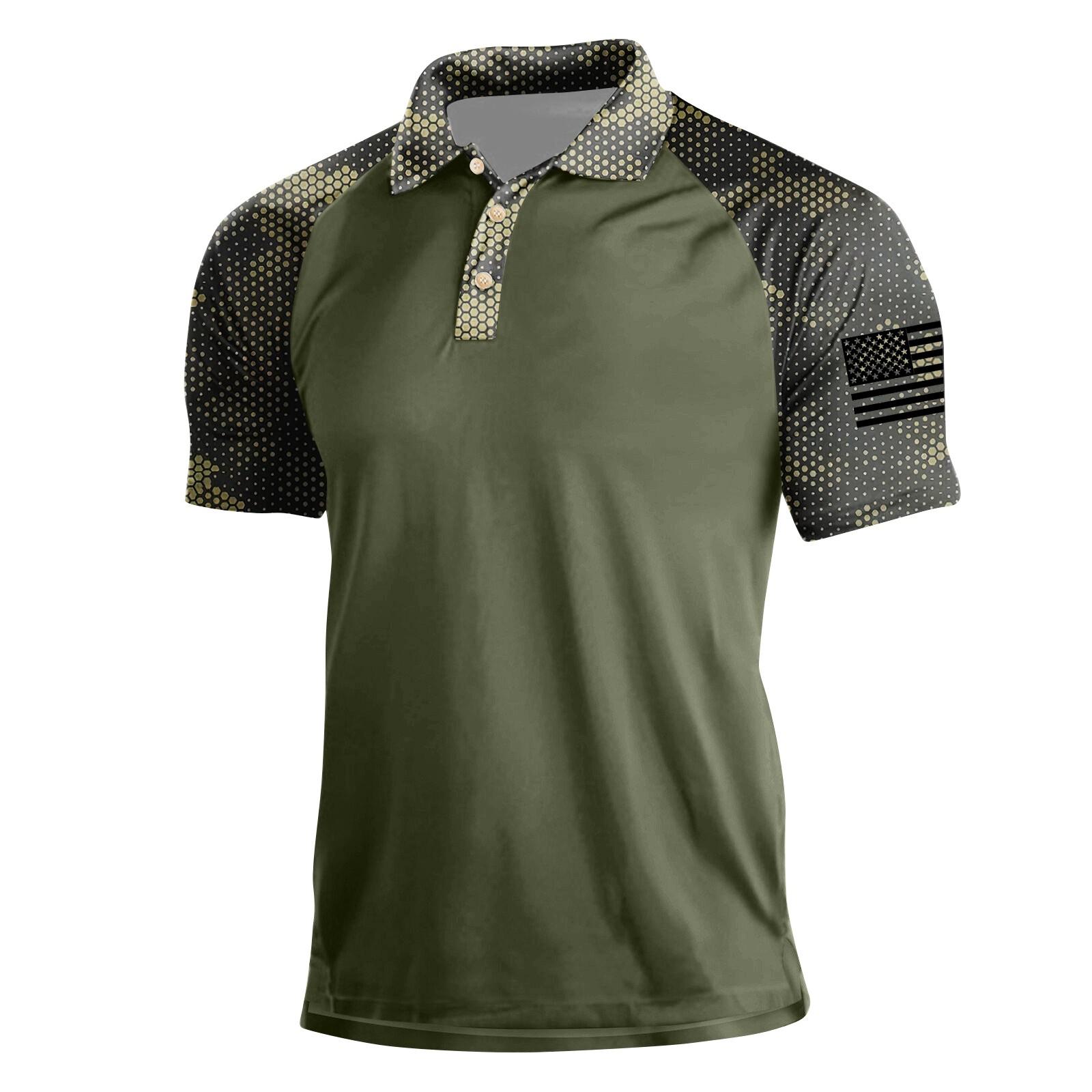 

Мужская летняя рубашка с коротким рукавом и лацканами, мужская повседневная модная рубашка L армия зеленый