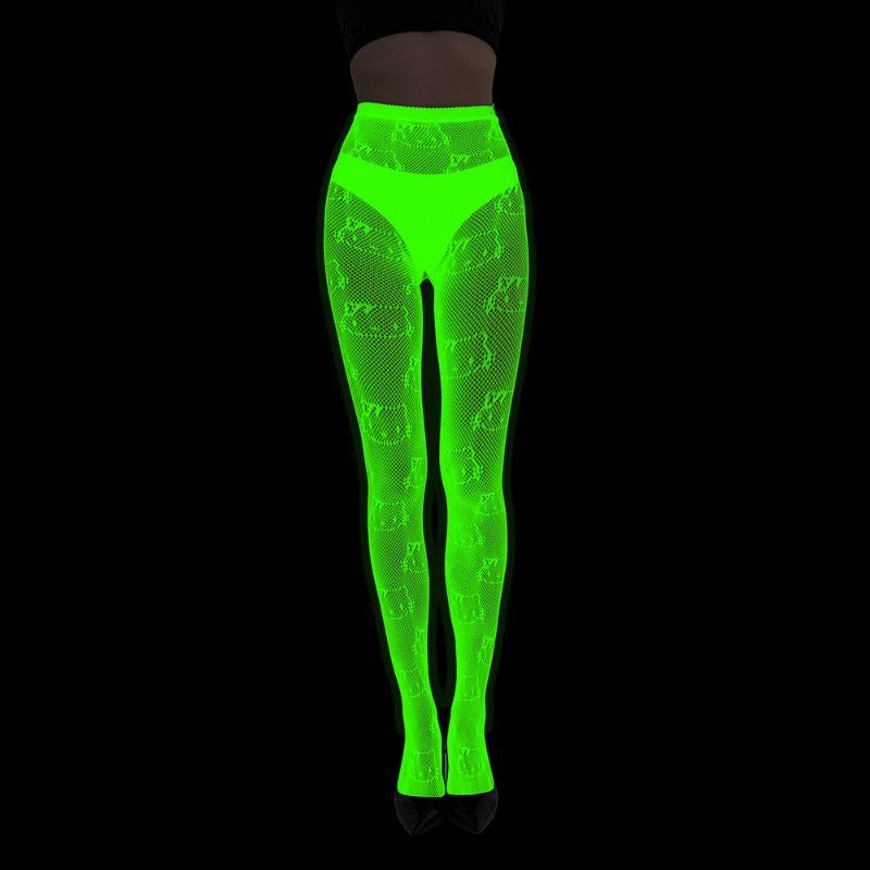 Fluorescent Pantyhose Luminous Fishnet Socks Green Light Sexy Tattoo Lace Body Jacquard Lace Hollow Socks