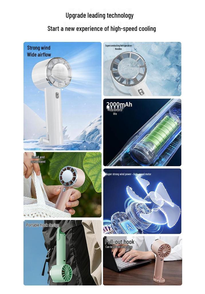 2026 Portable USB Ice Cooling Fan with Carabiner, Semiconductor Refrigeration, and High Wind Power