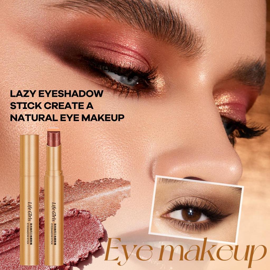 Three Color Eyeshadow Stick Matte Pearl Glitter Long Lasting Waterproof Twist Up Portable Travel Friendly Daily Eye Makeup